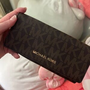 Michael Kors Dark Brown Wallet with Gold Logo